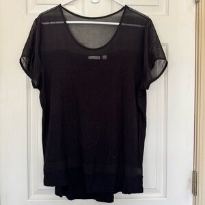 New York & Company Women’s Size XL Sheer Sparkly Black Blouse Studded T-Shirt